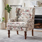 Red Floral Wingback Accent Chair Linen Upholstered