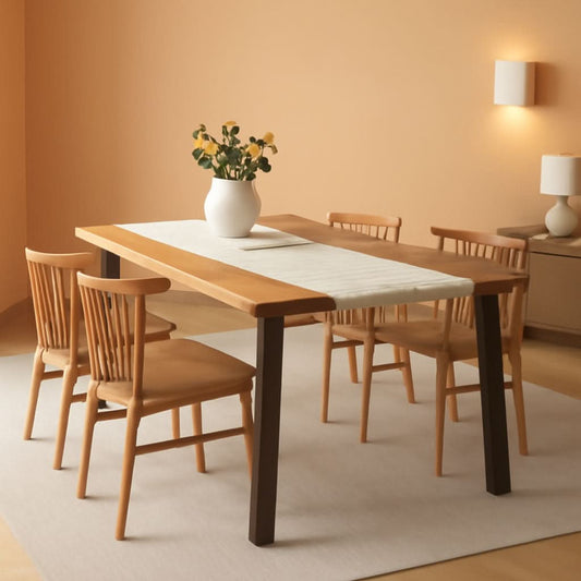 Acacia Wood Dining Table For 6 With Iron Legs IndoorOutdoor