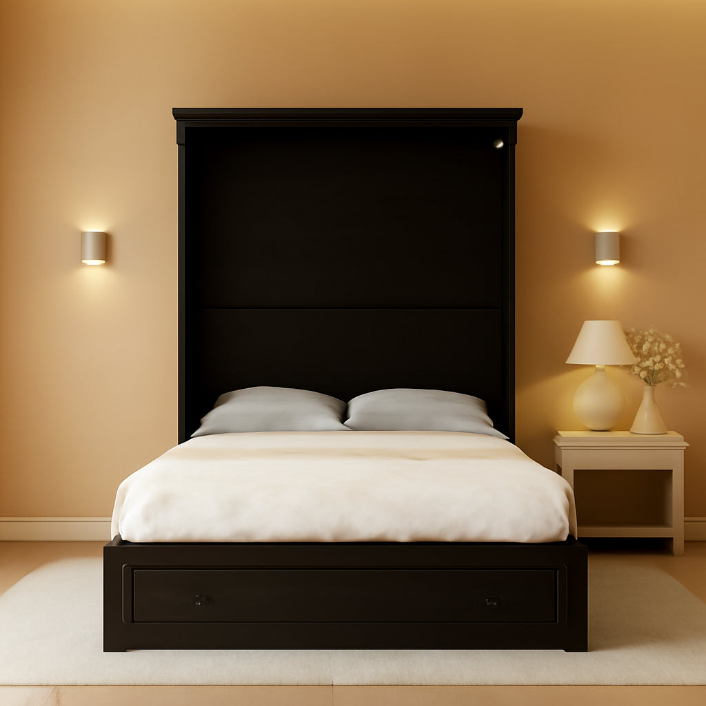 Queen Murphy Bed Cabinet Contemporary Black Finish
