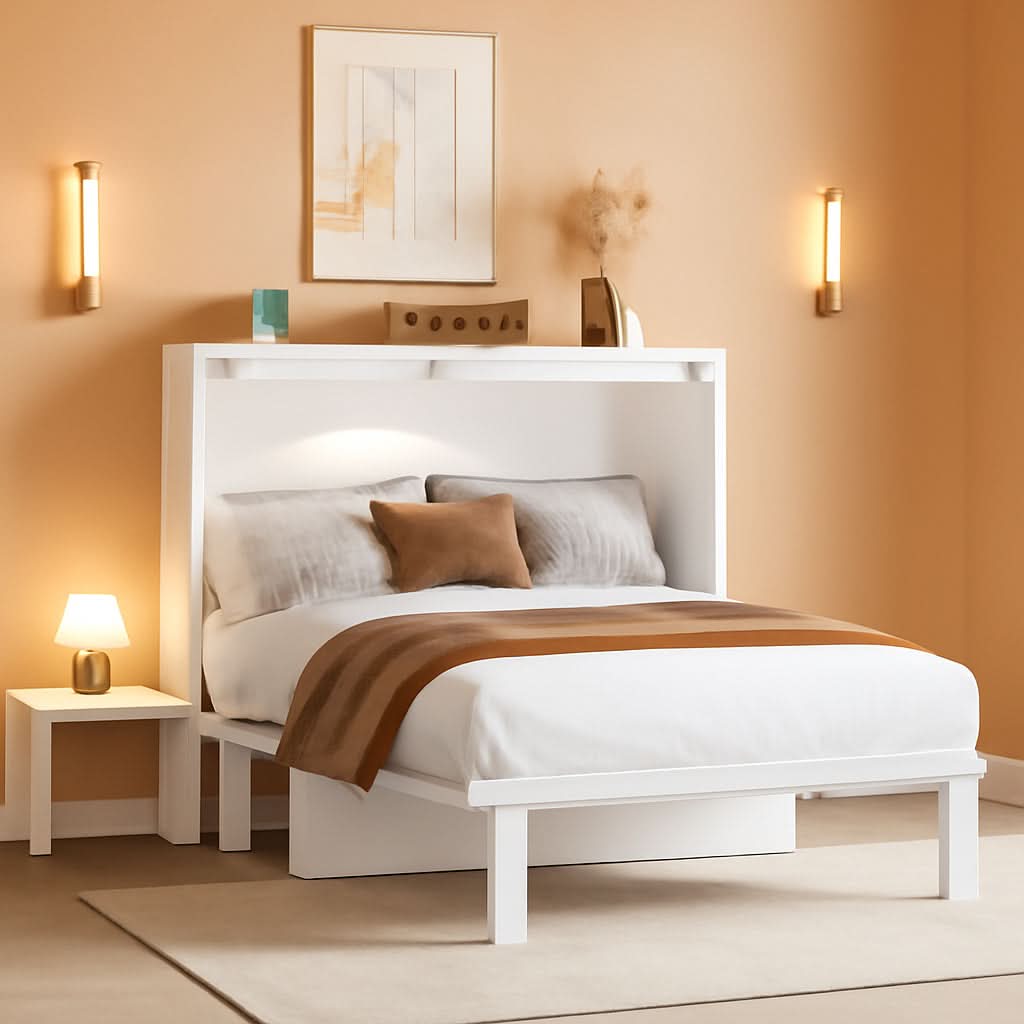 White Murphy Bed With Integrated USB Port-0