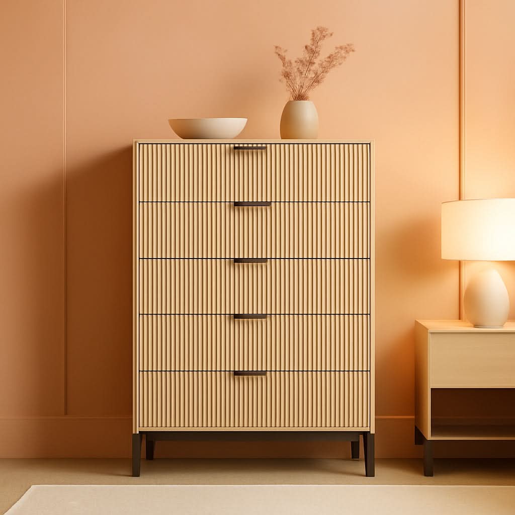 49.2 Inch Tall Five Drawer MatteNaturalFinish Dresser