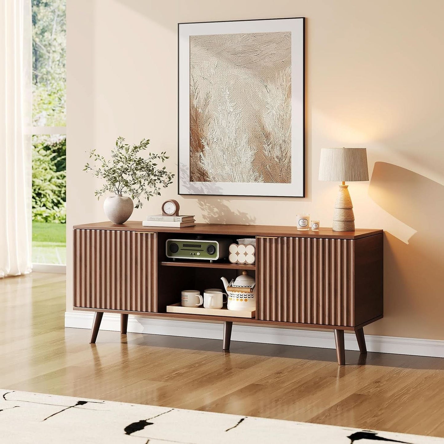 55 Inch Ornatelyfluted TV Stand With Entertainmentcenter