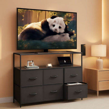 Dresser TV Stand Black With Built In Charging Station