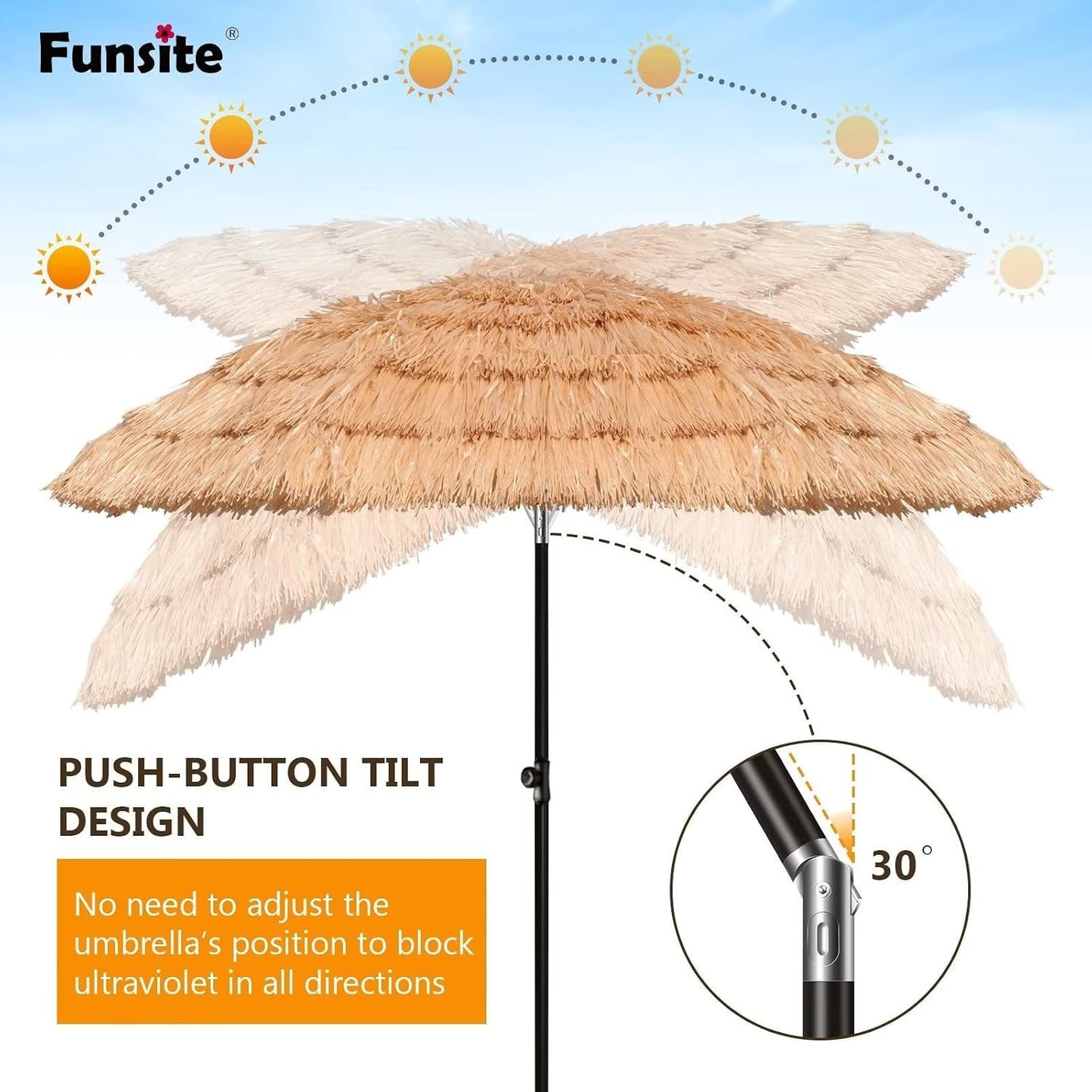 Large Outdoor Protective Thatch Tiki Umbrella Tilt