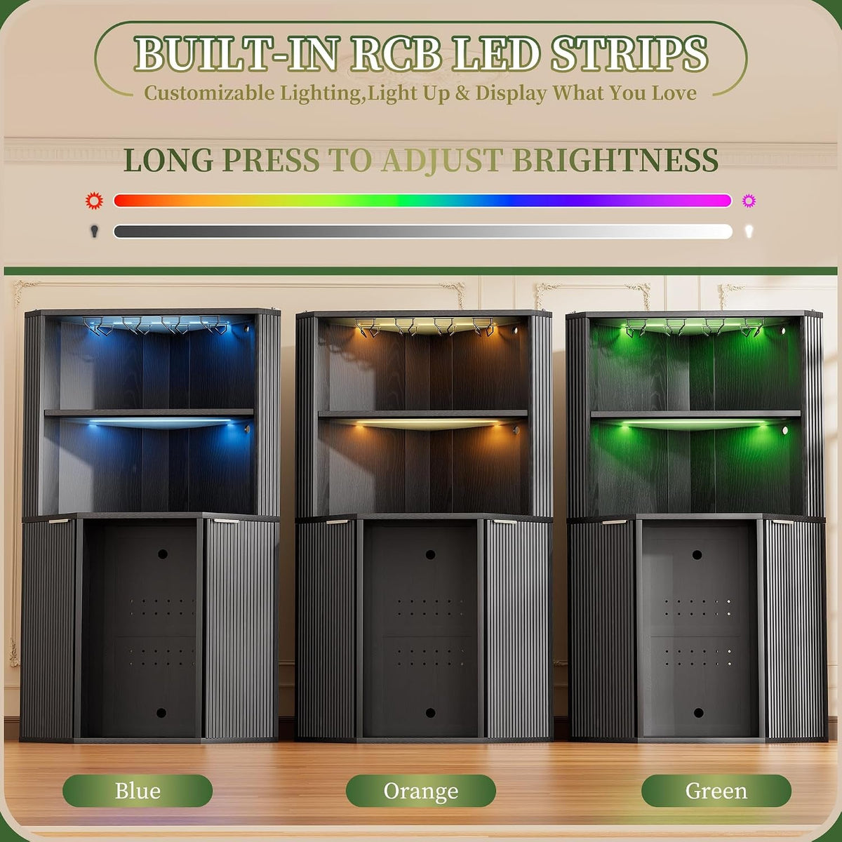 71-Inch L-Shaped Bar Cabinet Fridge Space Freestanding-2