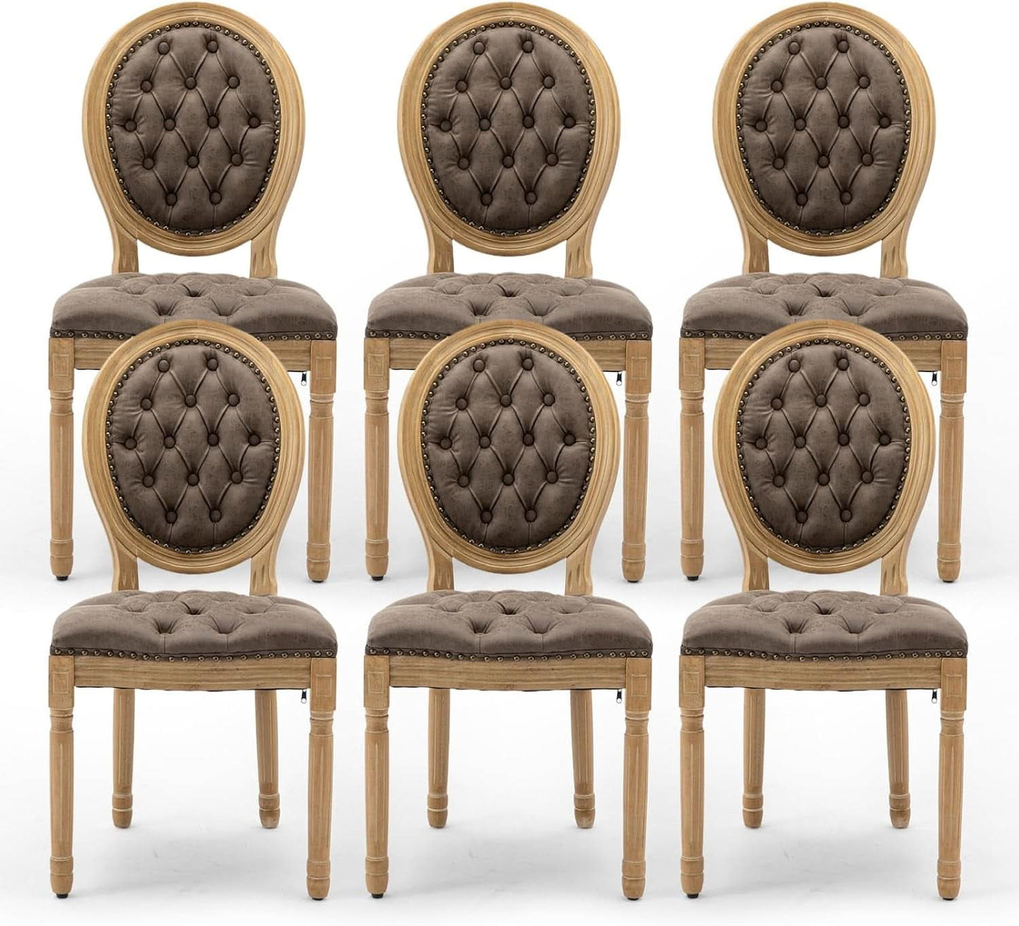 Brown PU Leather Upholstered Dining Chairs Set Of 6