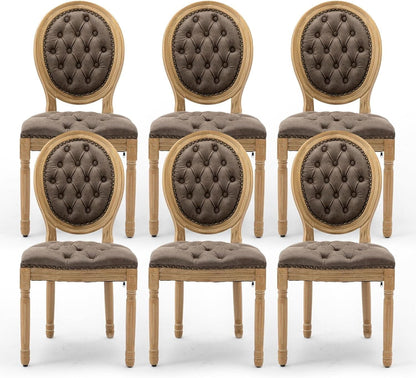 Brown PU Leather Upholstered Dining Chairs Set Of 6