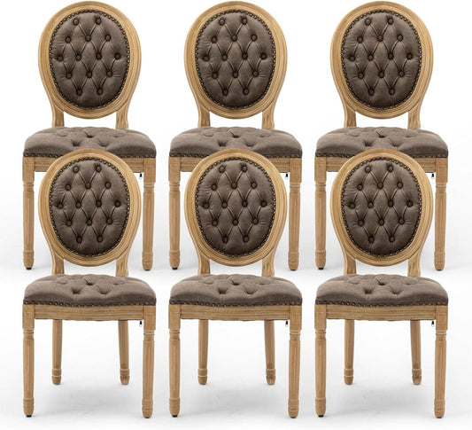 Brown PU Leather Upholstered Dining Chairs Set Of 6