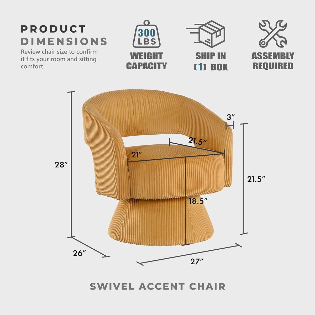 360Degree Swivel Accent Chair Corduroy Yellow Office