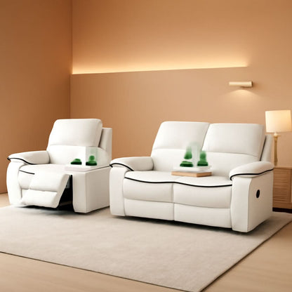 Leather Recliner Sofa Set With Storage Console White
