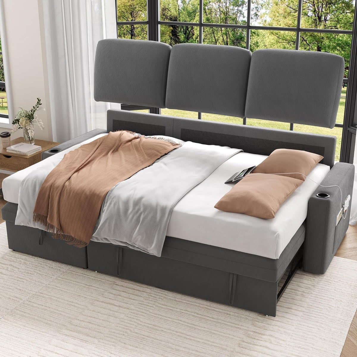 87 Inch Multi Functional Velvet Sleeper Sofa With Storage