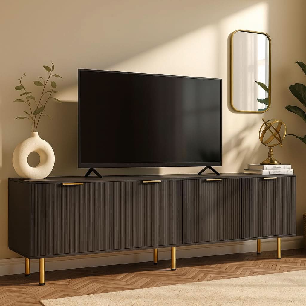 Black TV Stand for 80 Inch Televisions Entertainment