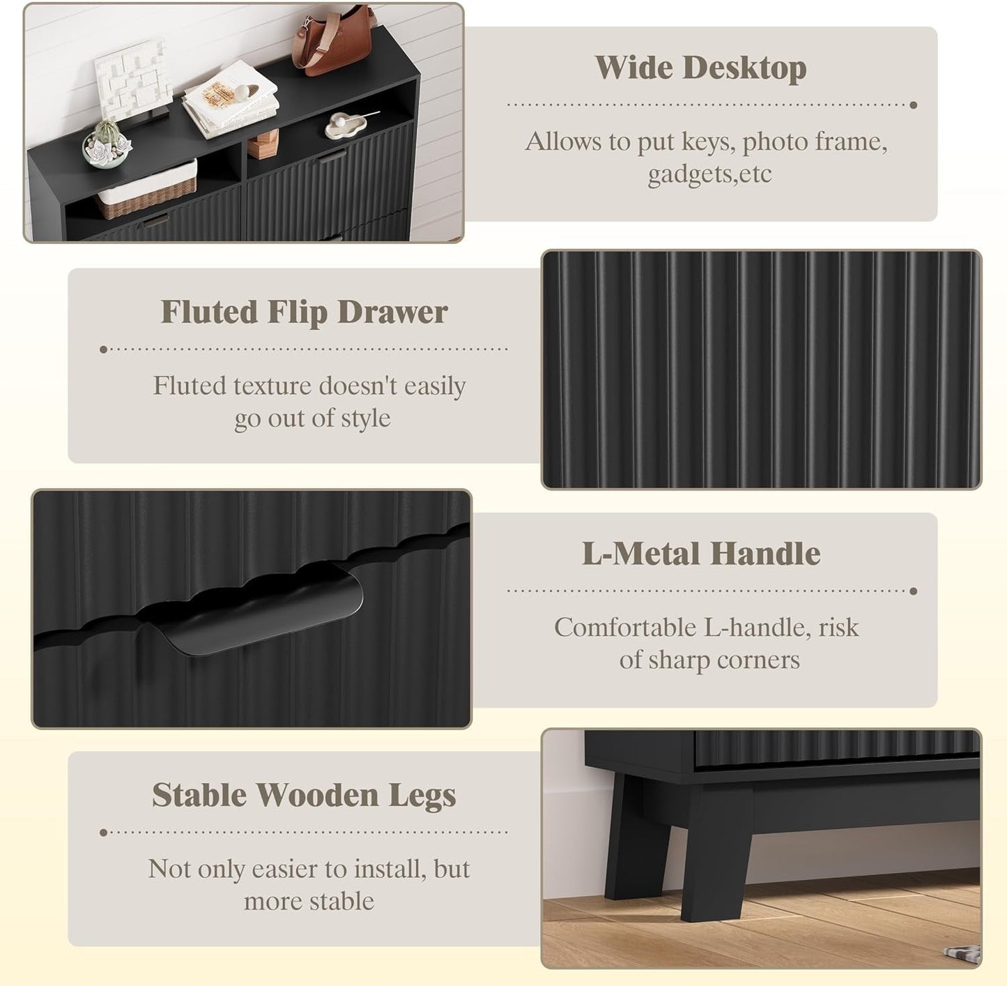 Matte Black UltraSlim Shoe Storage Cabinet Drawers-4