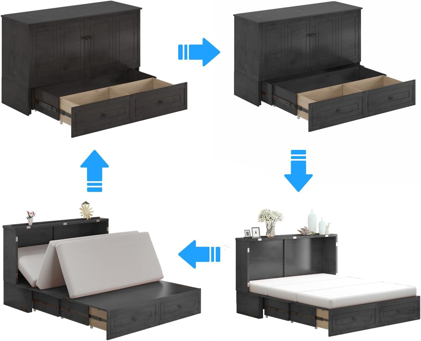 Queen Murphy Cabinet Bed Premium Mattress Included-2