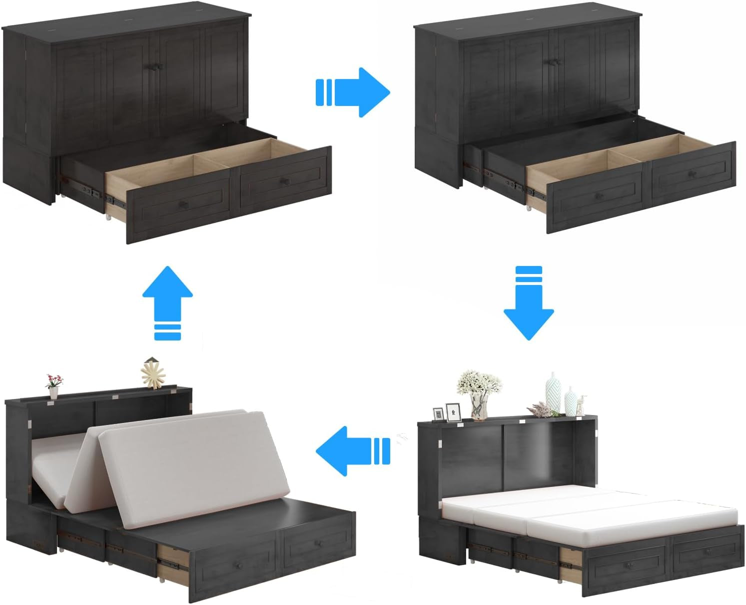 Queen Murphy Cabinet Bed Premium Mattress Included-2