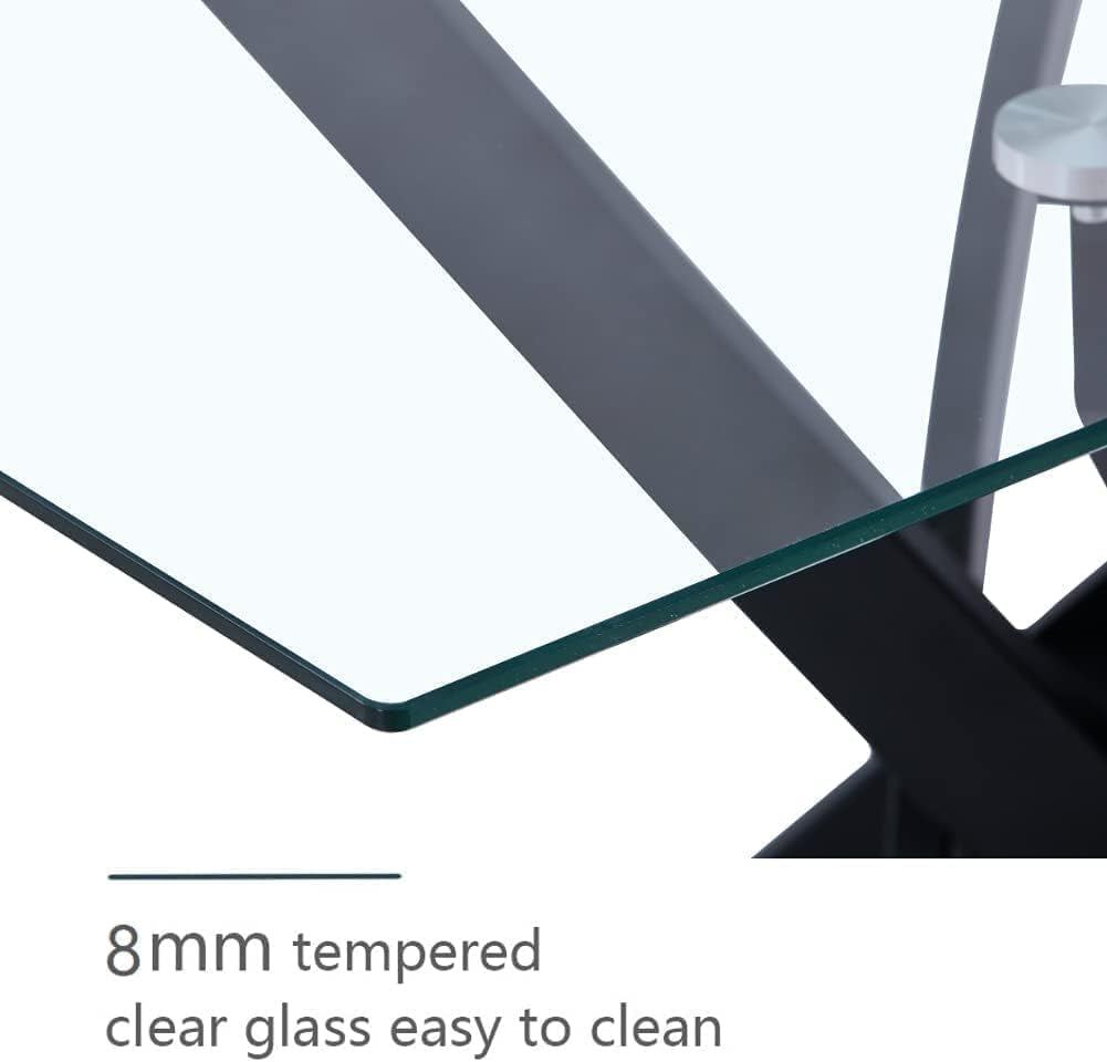 Modern Rectangular Tempered Glass Dining Table Black