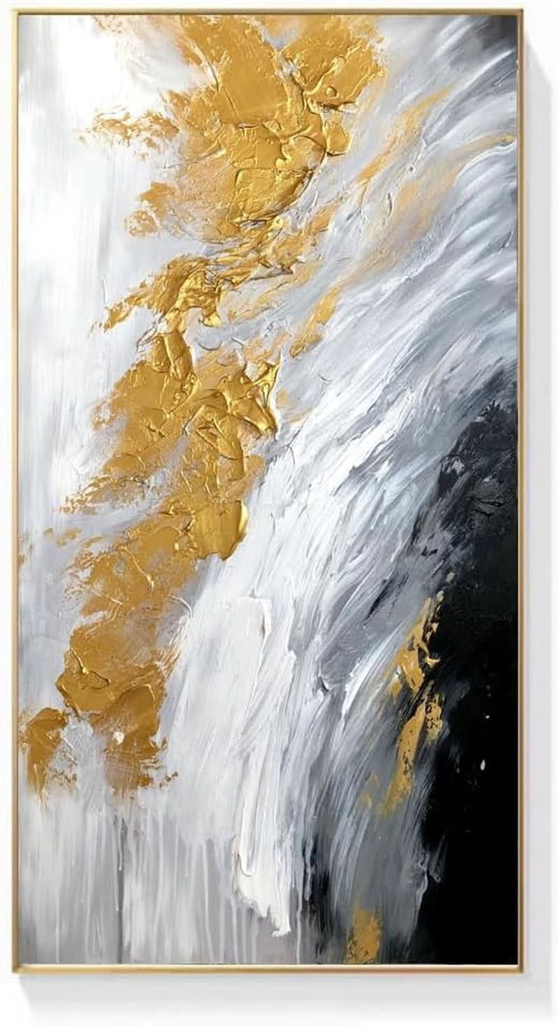 Original Abstract Wall Art 24x48 Inches Black White-2