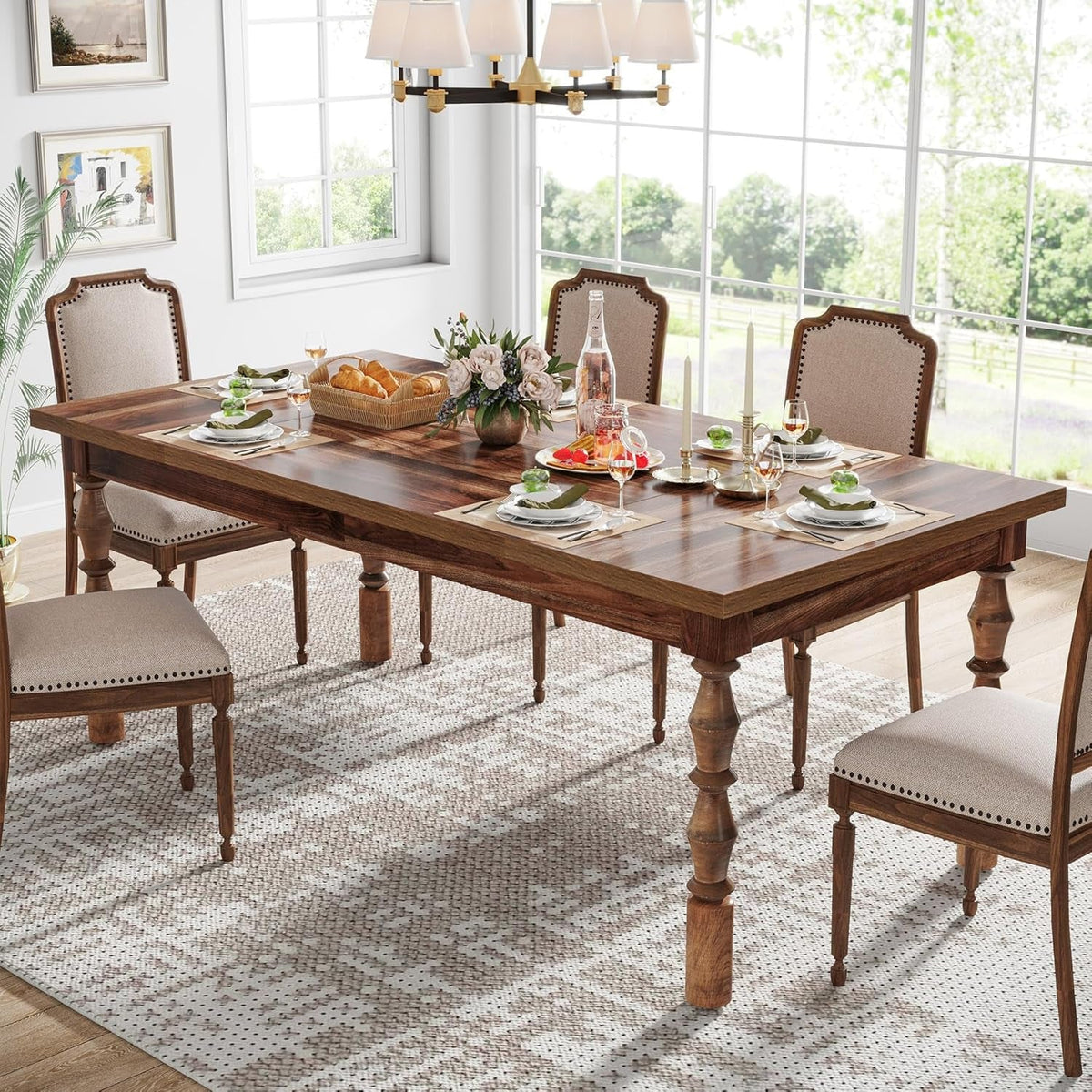 Sixty Two Inch Farmhouse Dining Table Wood Rectangular Modern