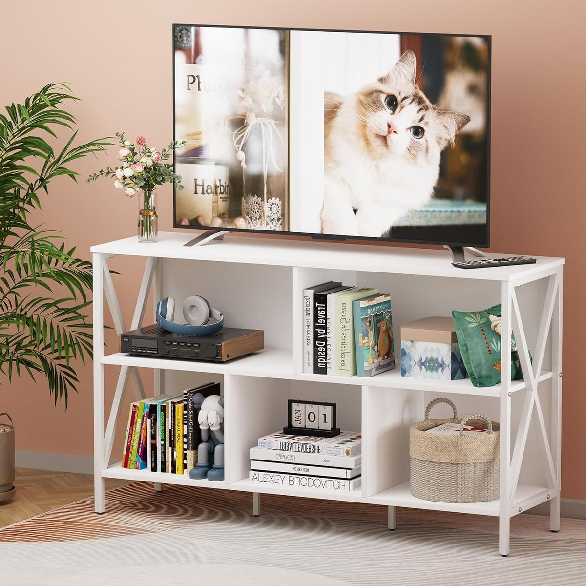White 5 Cube Contemporary Industrial Open Bookcase