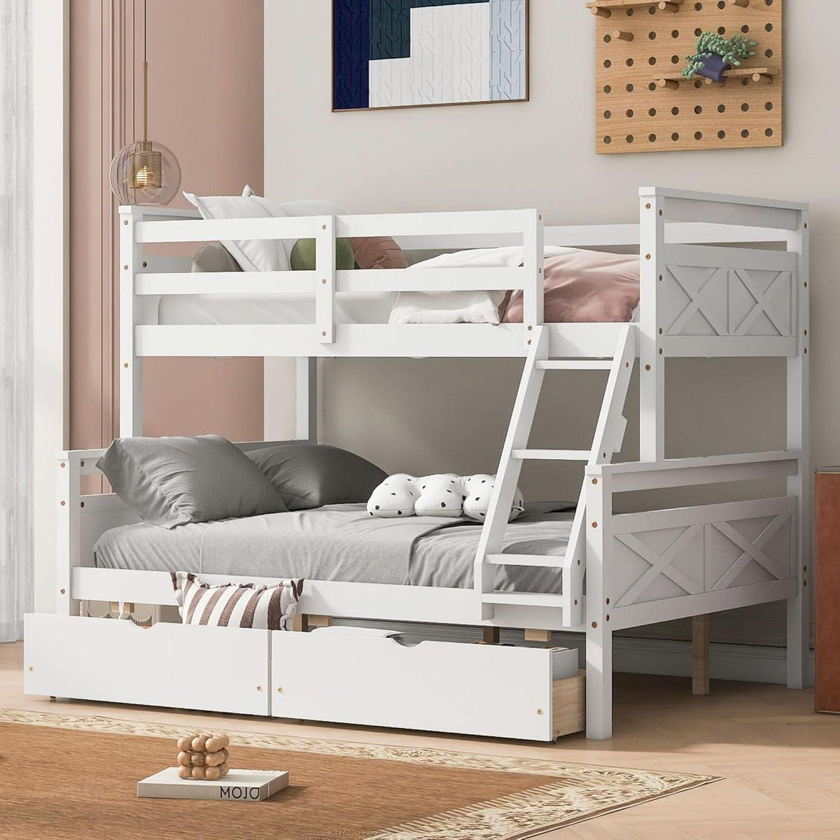 White Twin Over Full Bunk Bed With Storage Drawers