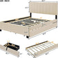 Queen Beige Velvet Upholstered Platform Bed Trundle