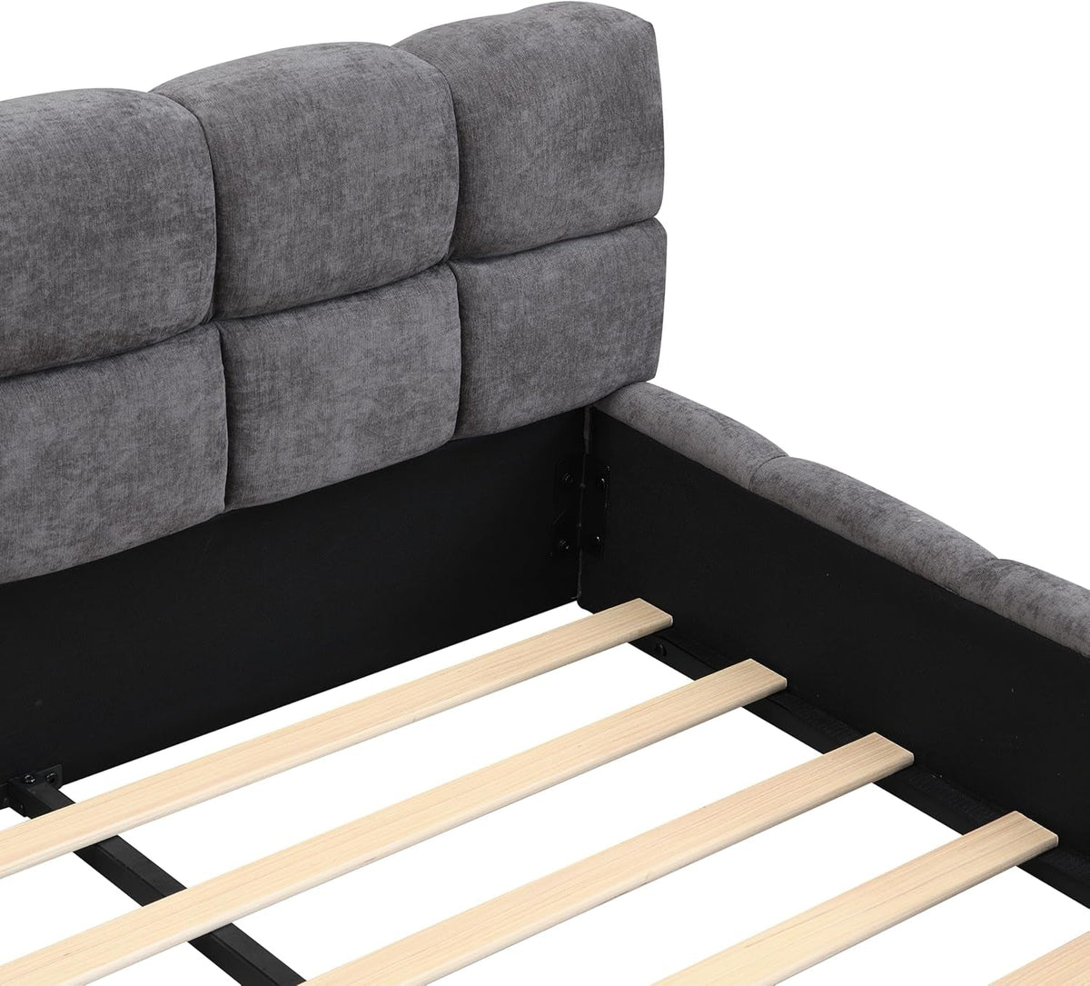 King Size Gray Chenille Upholstered Platform Bedstead