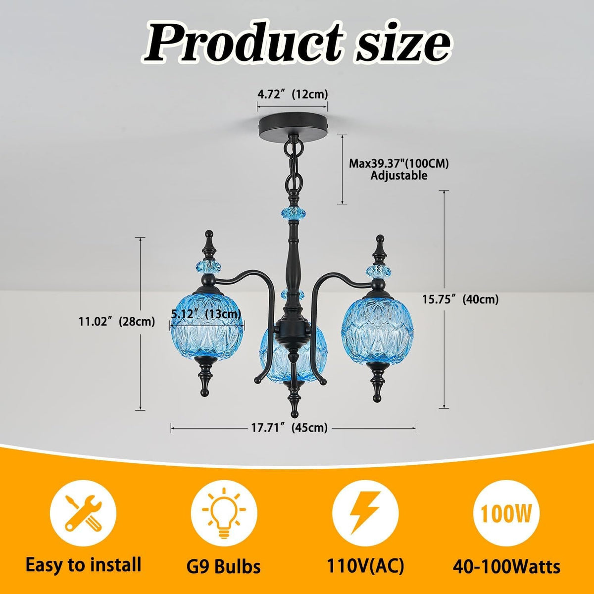 Cerulean Vintage Three Light Pendant Ceiling Fixture