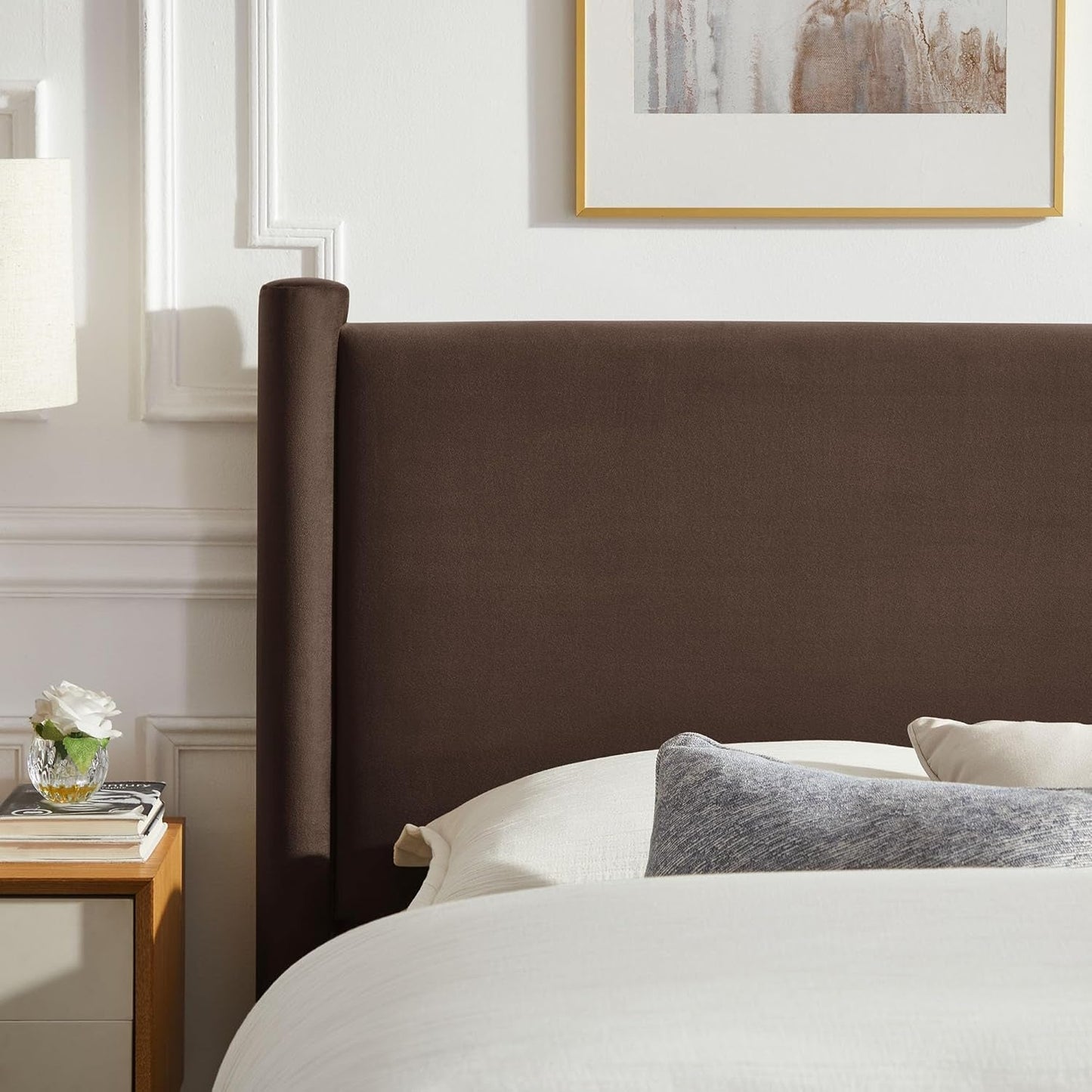 Queen Platform Bed Frame With Upholstered Headboard