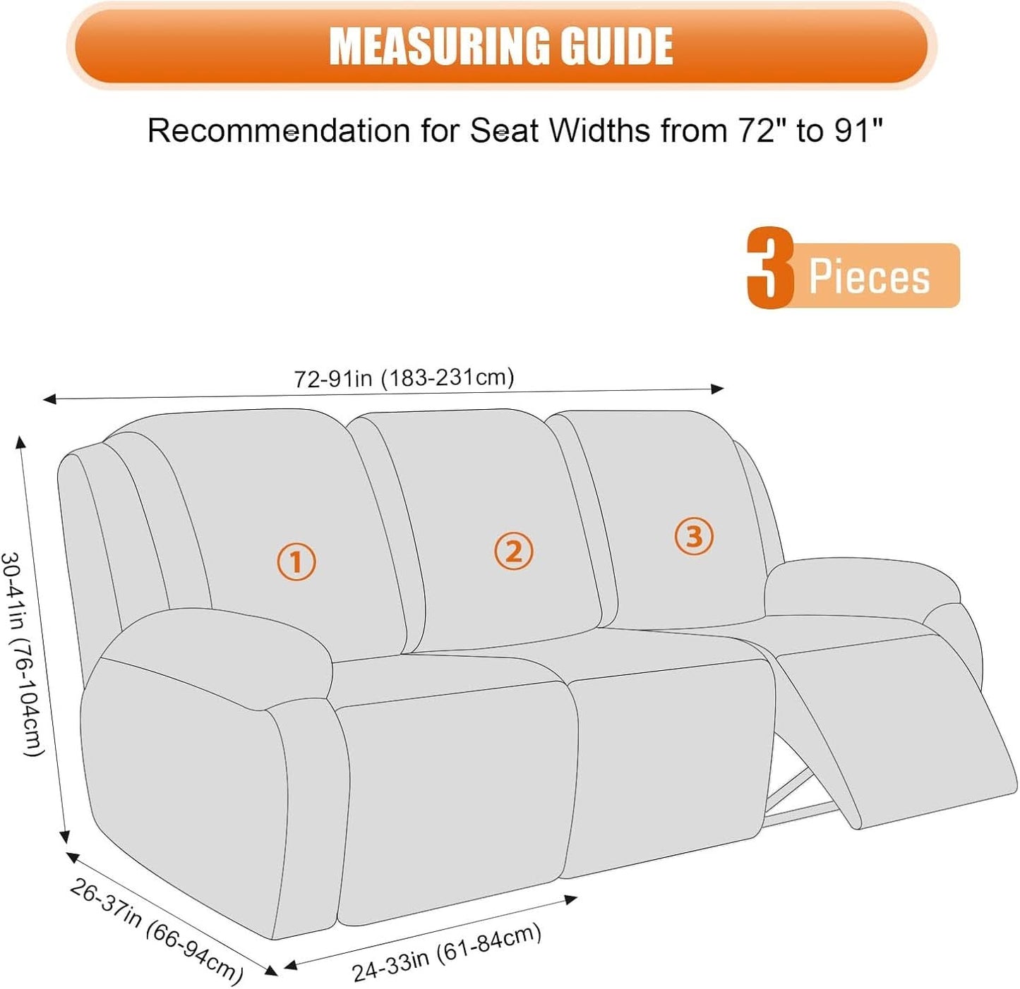 Midnight Charcoal 3 Piece Recliner Slipcover Stretch