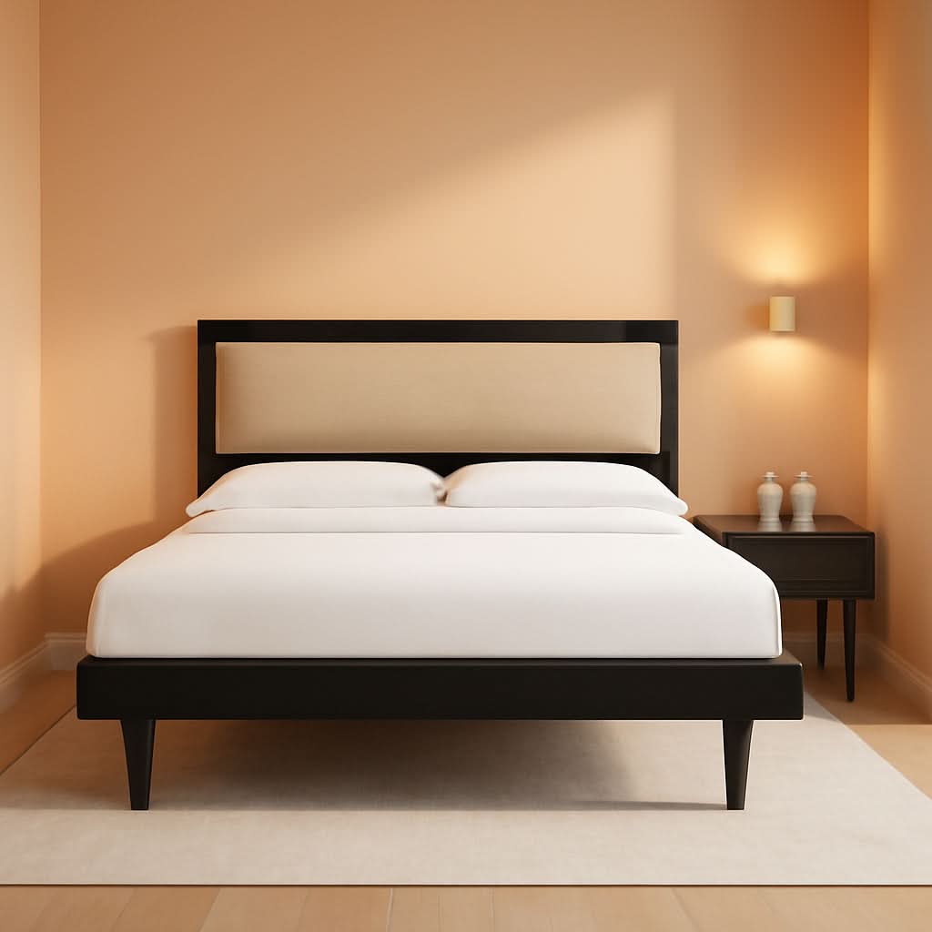 Solid Wood Platform Bed Black Adjustable Headboard