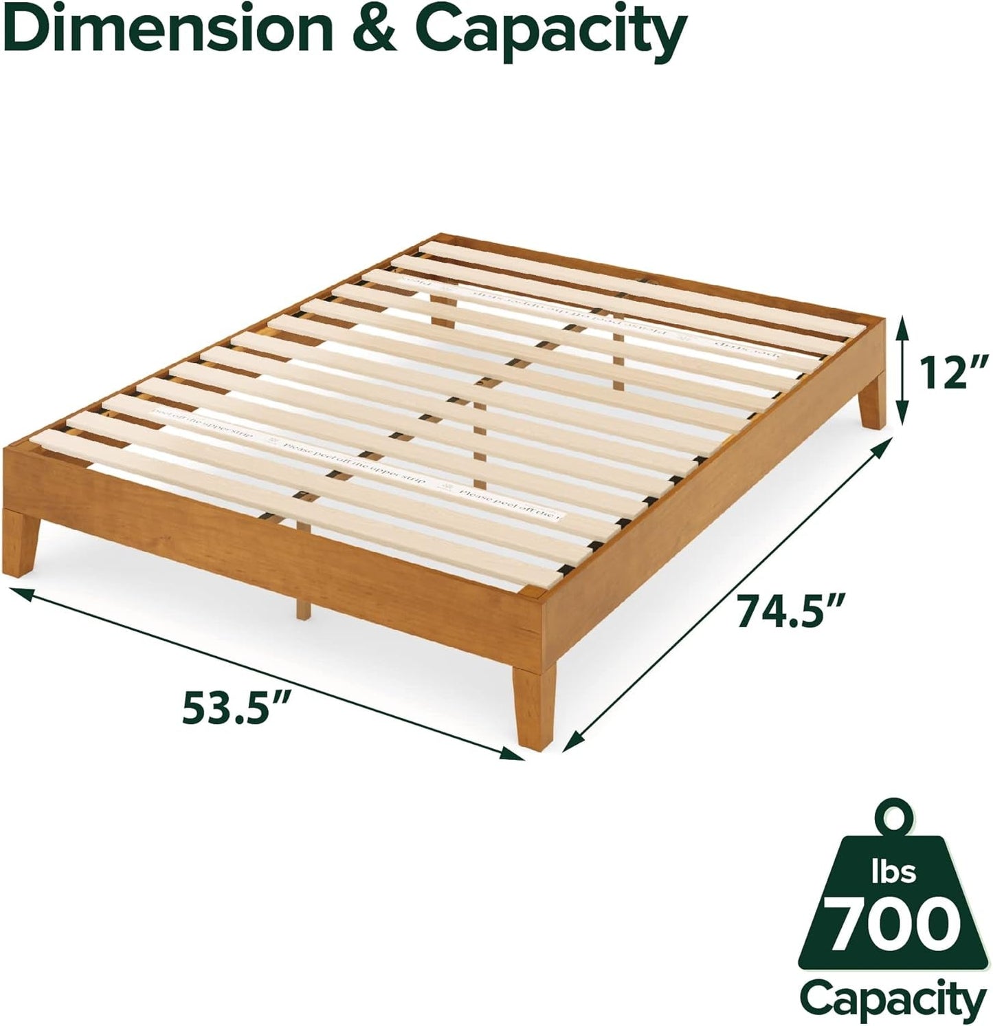Premium Twelveinch Wood Platform Bed Slats Full Size
