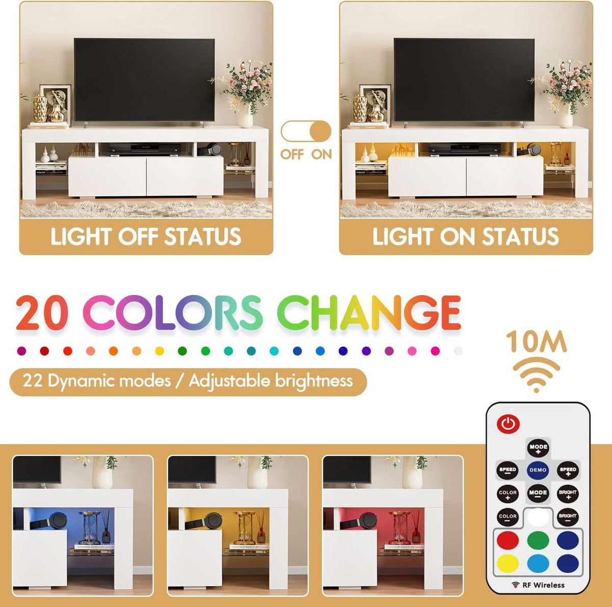 White Entertainment TV Stand With LED Illumination