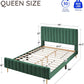 Queen Size Velvet Platform Bed EmeraldGreen Headboard