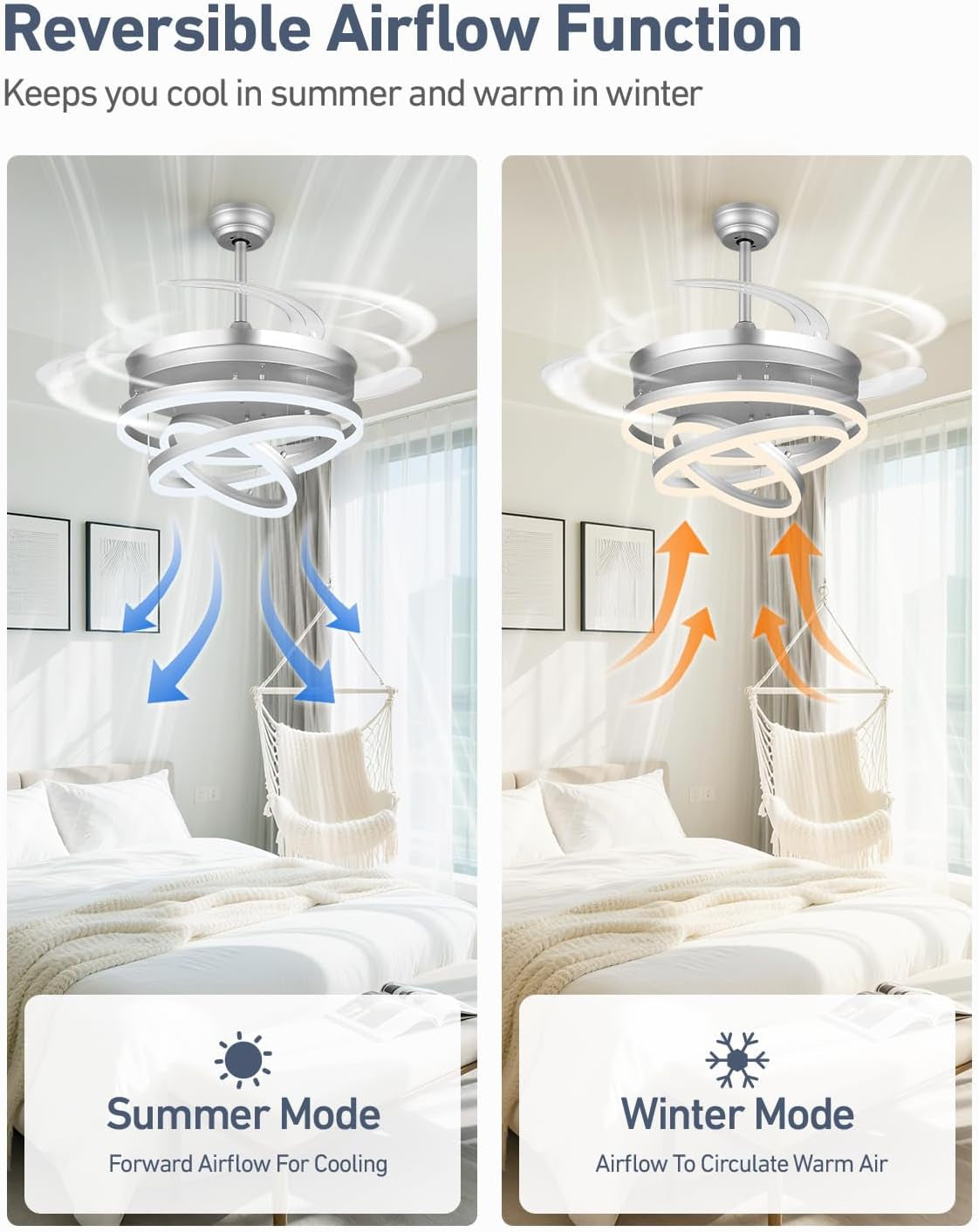 42 Inches Fandelier Retractable Ceiling Fan Silver