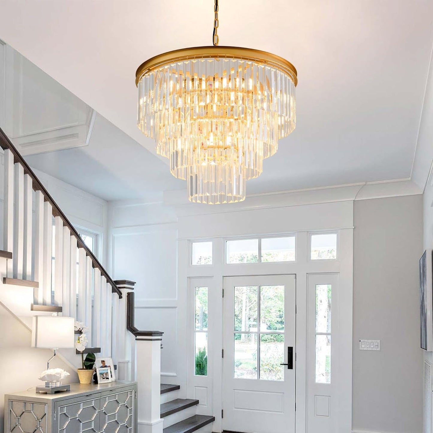 Gold Crystal Chandelier 22.9in Ceiling Pendant Light-2