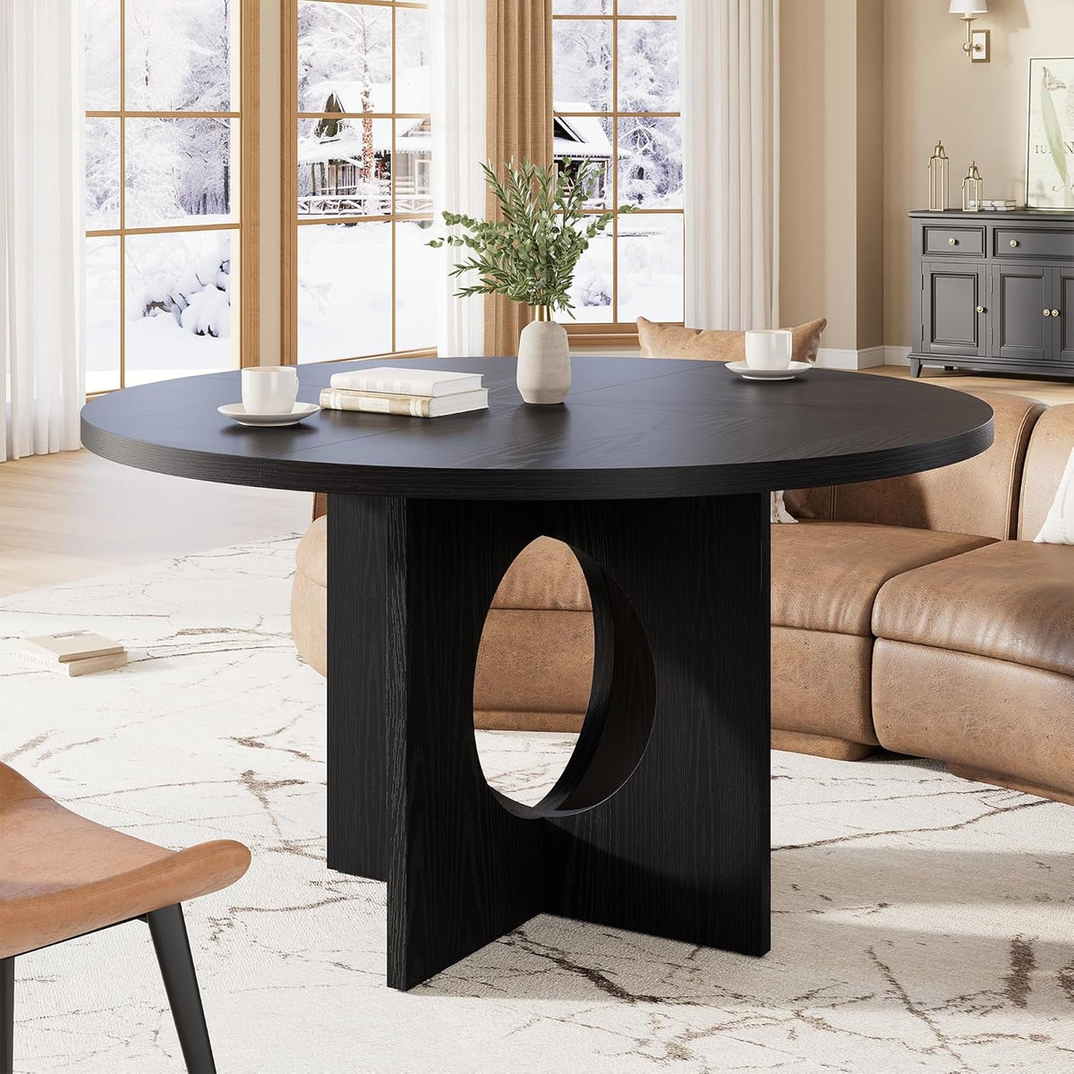 47 Inch Circular Layout Dining Table Black Space Saving