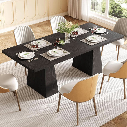 Wooden Dining Table for 6 with Heavy Duty Legs Black