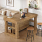 Bar Table, 55-Inch Counter Height Pub Table with Storage Shelves, High Top Kitchen Dining Table, Rectangle Wood Home Bar Unit for Dining Room, Bistro, Rustic Brown