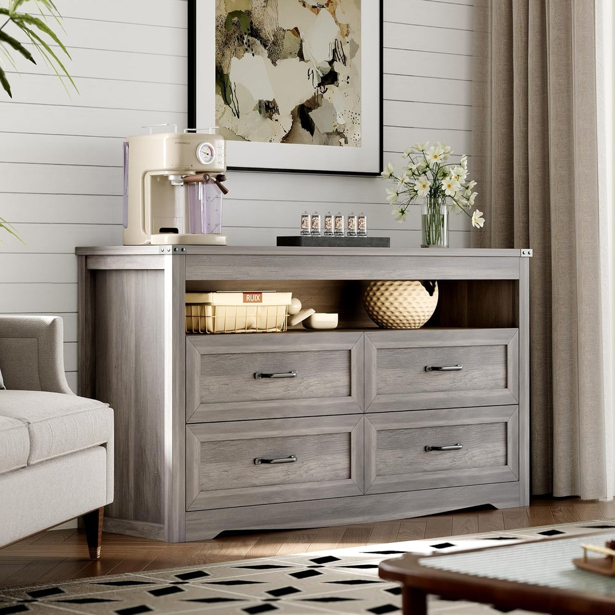 LED Illuminated Charcoal Grey Dresser With Drawers