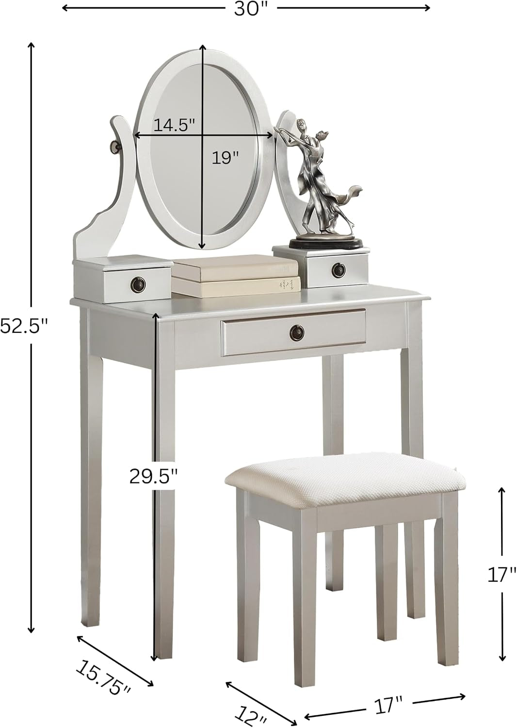 Silver Contemporary Vanity Table With Swivel Mirror