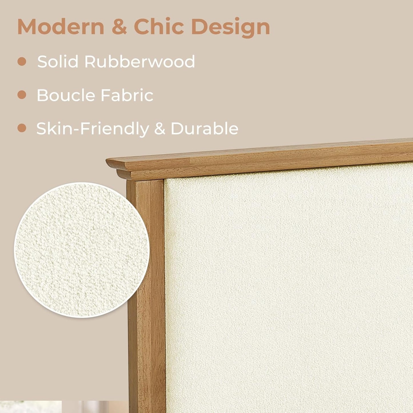 Queen Platform Bed Frame Boucle Upholstered Headboard