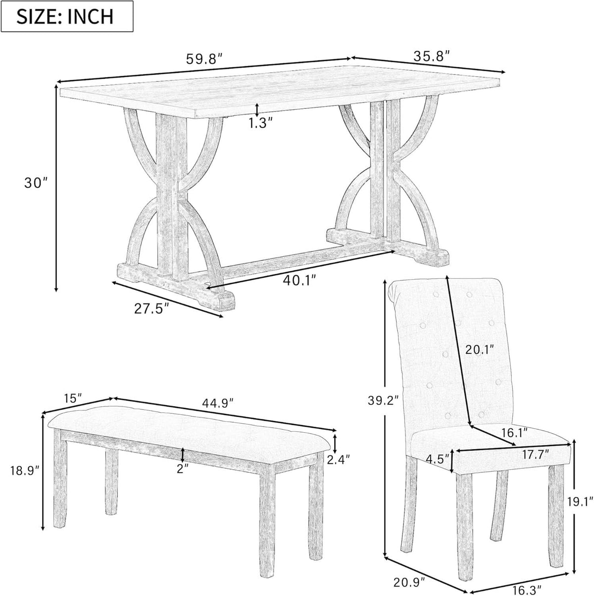 Industrial Solid Wood Rectangular Dining Table Set
