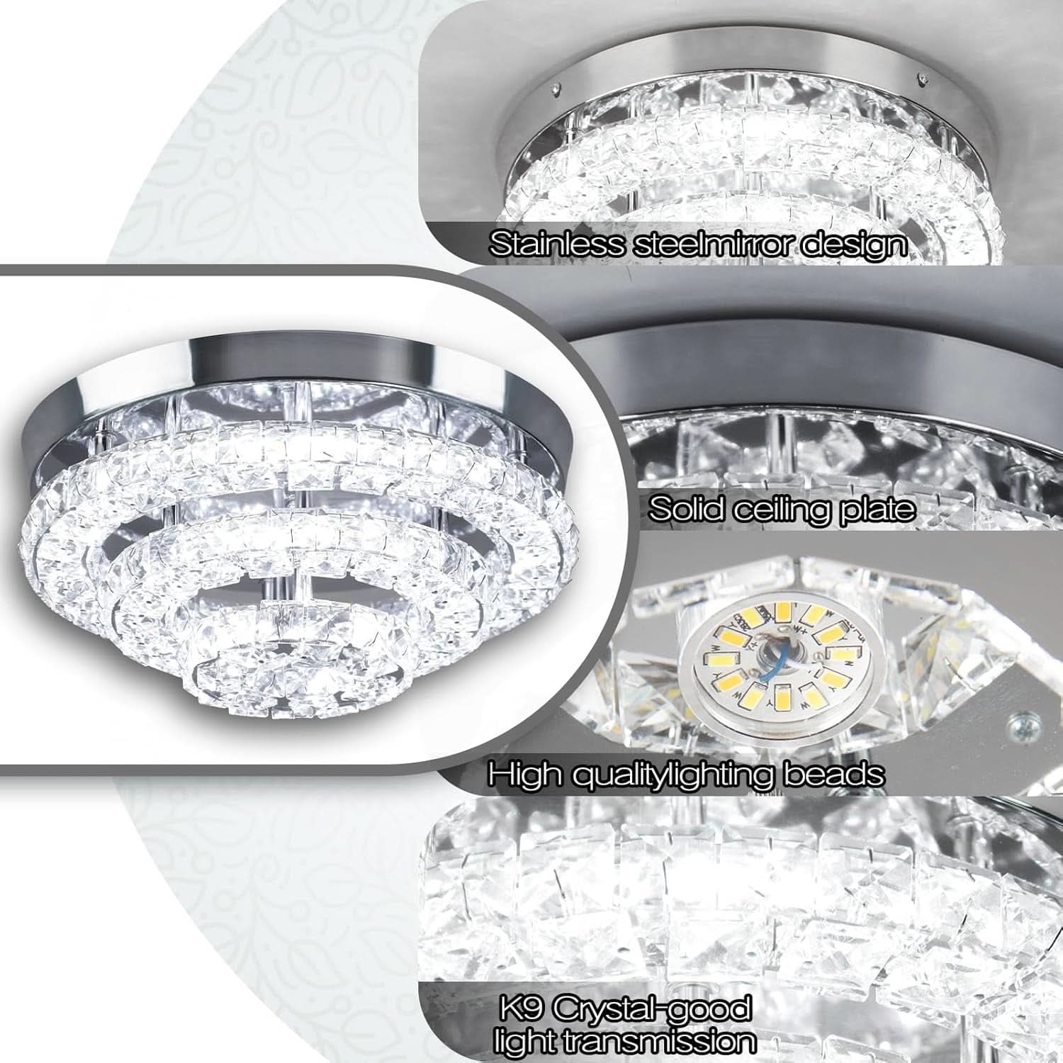 11.8 Inch Crystal Chandelier Ceiling Light 6500K LED-4