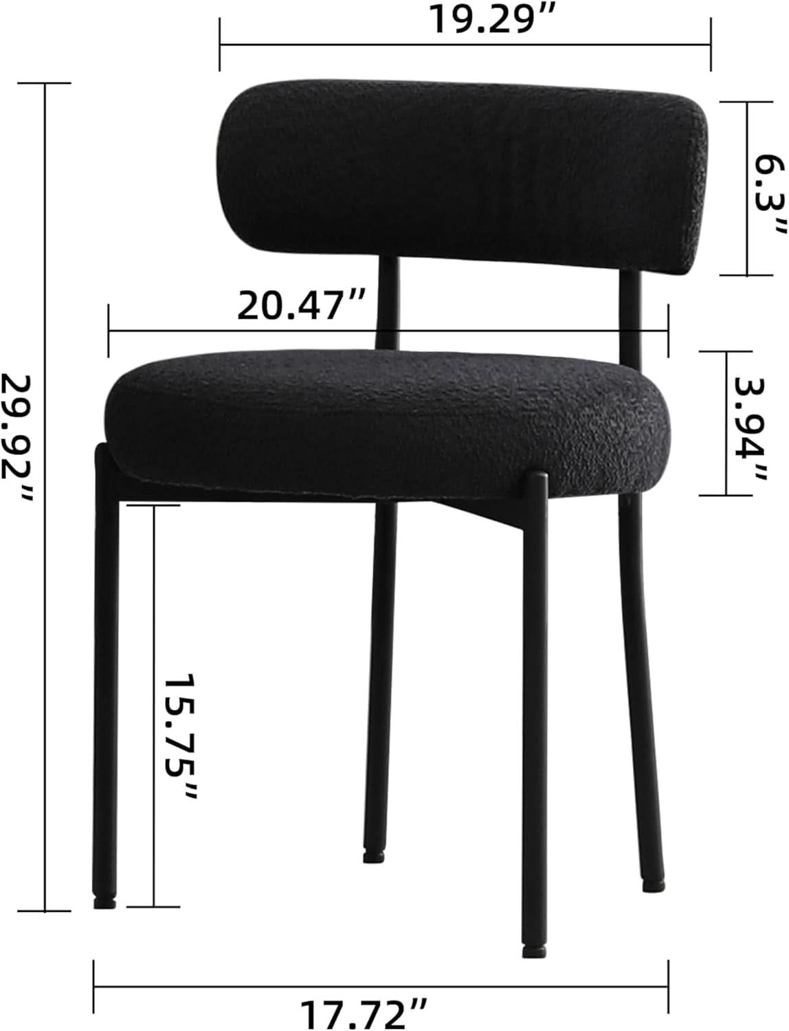 Black Boucle Upholstered Dining Chairs CurvedBack Set