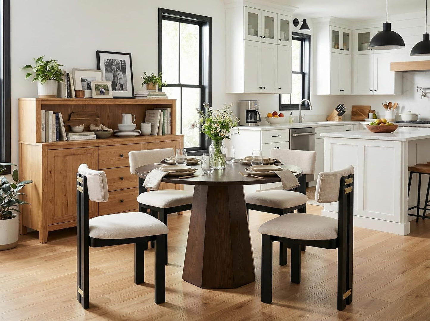 Round Walnut Solid Wood Dining Table 39 Inch Pedestal Base Design Modern