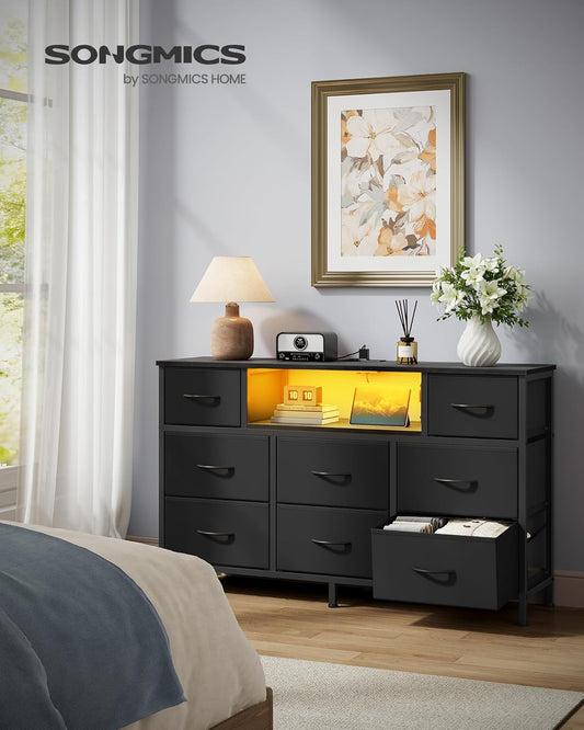 Industrial Ebony Dresser With Integrated USB Outlets