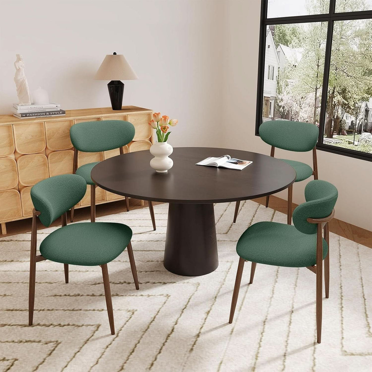 Green Upholstered Dining Chairs With Curved Backrest