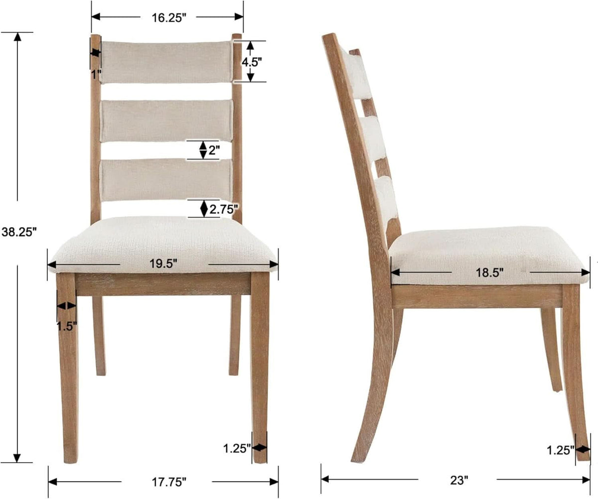 Farmhouse Ladder Back Dining Chairs Beige Upholstered