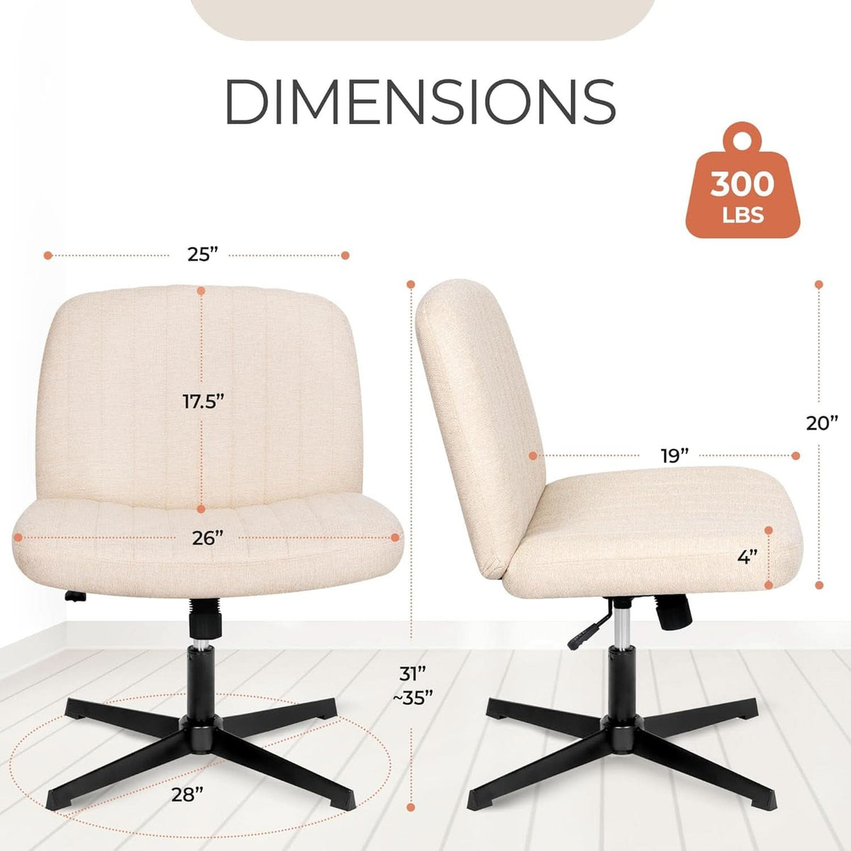 Beige Height Adjustable Swivel Office Desk Chair For Home Office