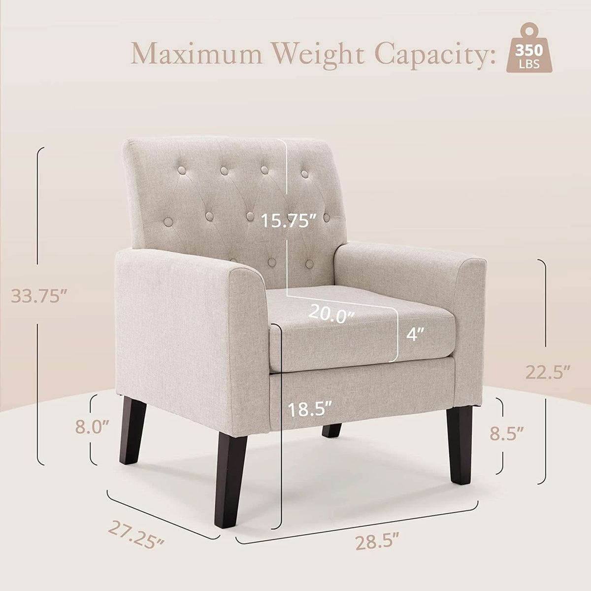 Linen Accent Chair With Button Tufting For Living Room-2